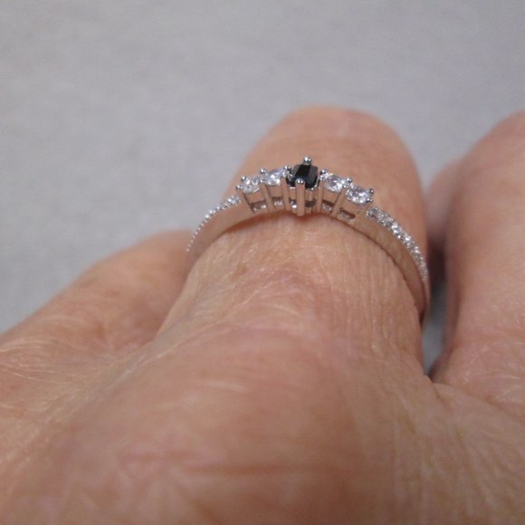 Dainty BLACK DIAMOND 925 Sterling Silver Ring>Birthstone, Minimalist, Promise - Picture 3 of 5